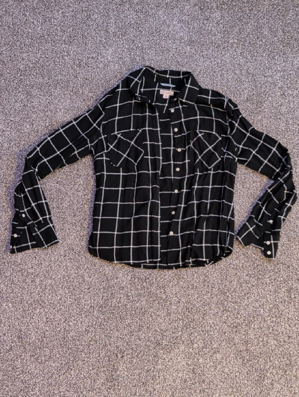 Womens medium black and white plaid button up- Worn twice